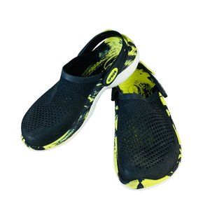 Crocs Black Neon Yellow LiteRide Waterproof Perforated Croc Shoes Mens 5